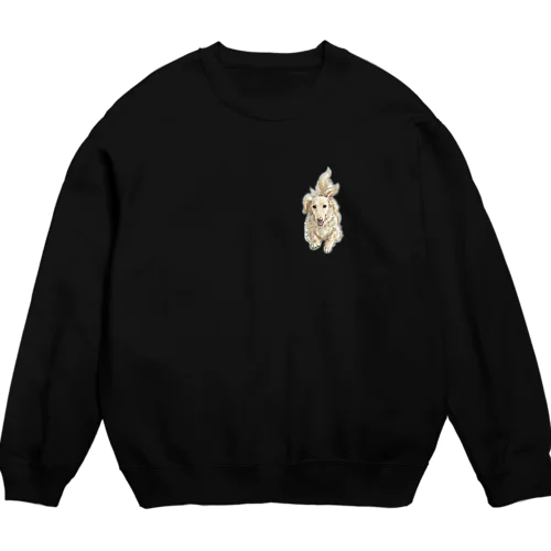 Black sweatshirt featuring a small watercolor illustration of Soo, a cream miniature dachshund