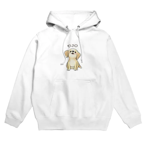 White hoodie featuring a smiling OJO puppy character on the front