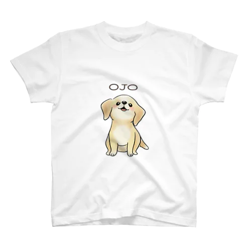 White T-shirt featuring a large smiling OJO puppy character illustration