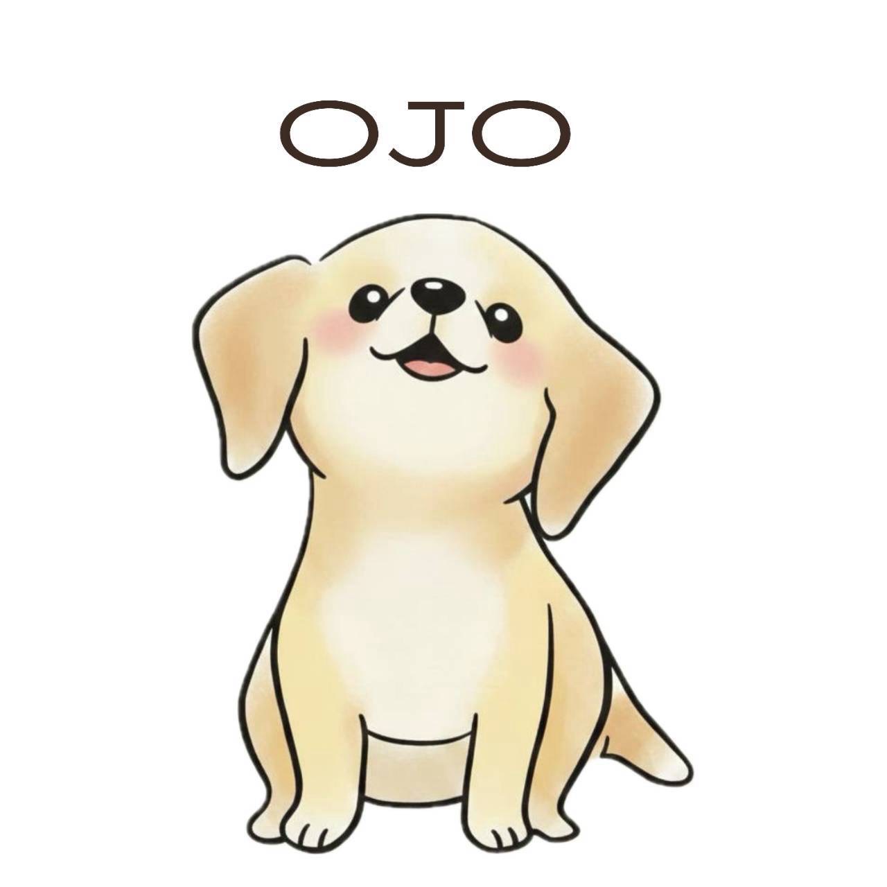 Smiling OJO puppy character sitting beneath the OJO logo