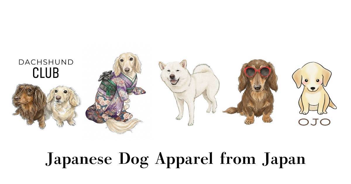 Japanese dog apparel featuring SHIBAMARU, Kimono Dog, Dachshund Duo, SUNGLASSES RUU, and OJO