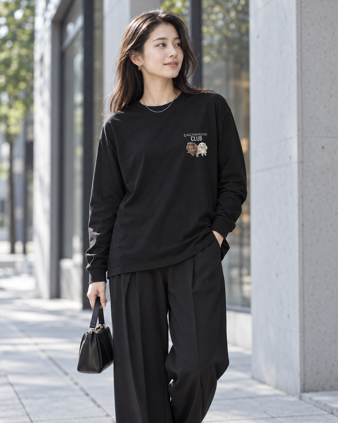 DACHSHUND CLUB Black Long-Sleeve T-Shirt Wearing Image | AI-Generated Reference